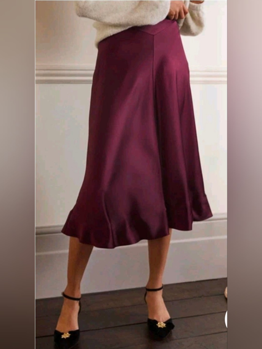 Boden Satin Midi Skirt In Deep Plum - Size 16/18r